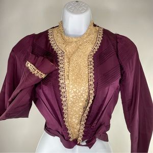 Antique Edwardian Bloused Bodice - Silk & Crochet - Promenade Dress Top
